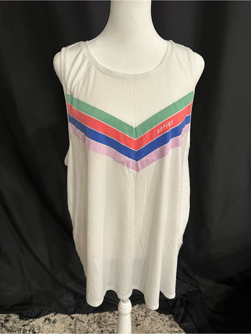Old Navy White Tank Top with Green, Red, Blue & Lavender Chevron Stripes